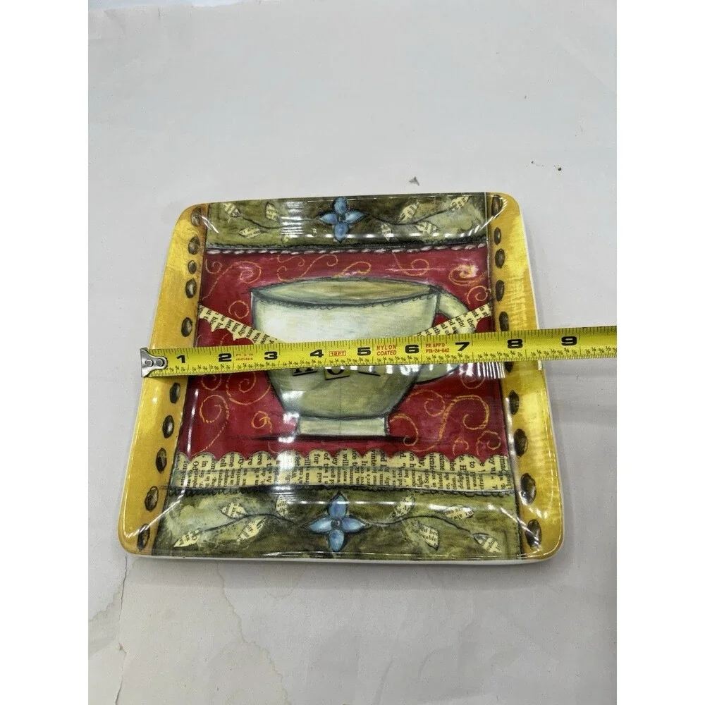 Certified International Ceramic Square Plate Coffee Cup Red Black Beige